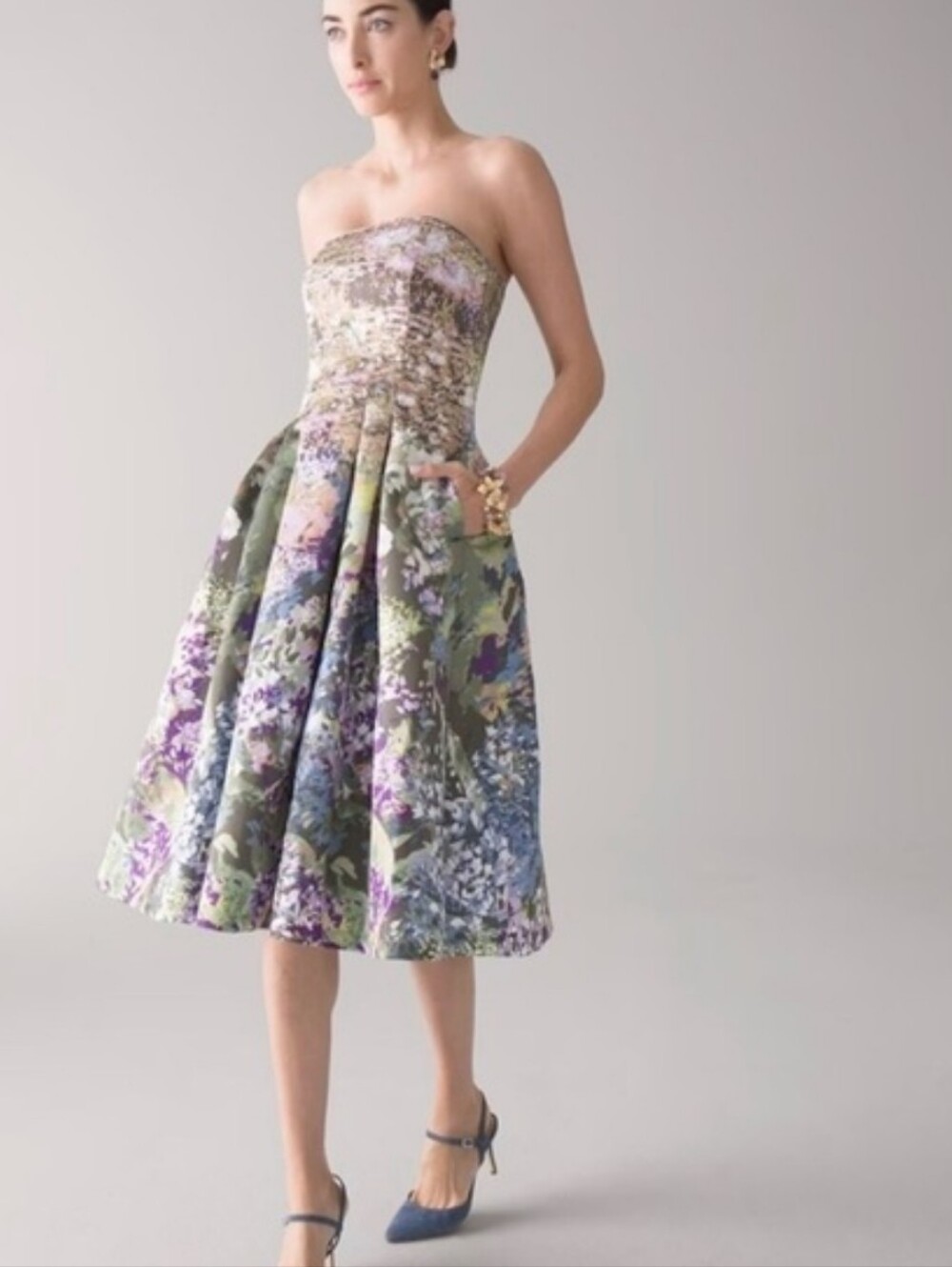 White House Black Market Floral Strapless Dress